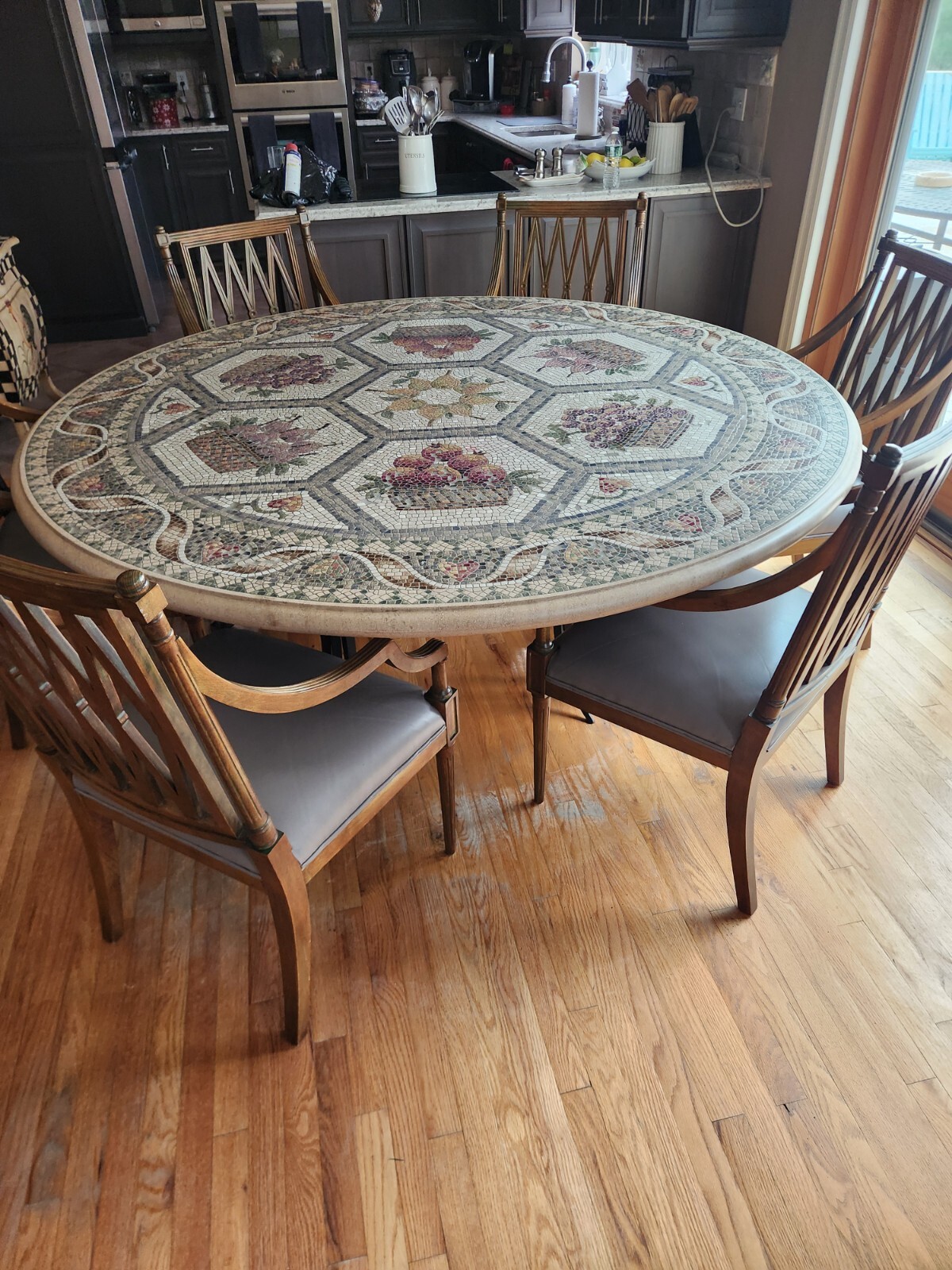 outdoor dinning table 72 inch table mosaic stone with 6 chairs