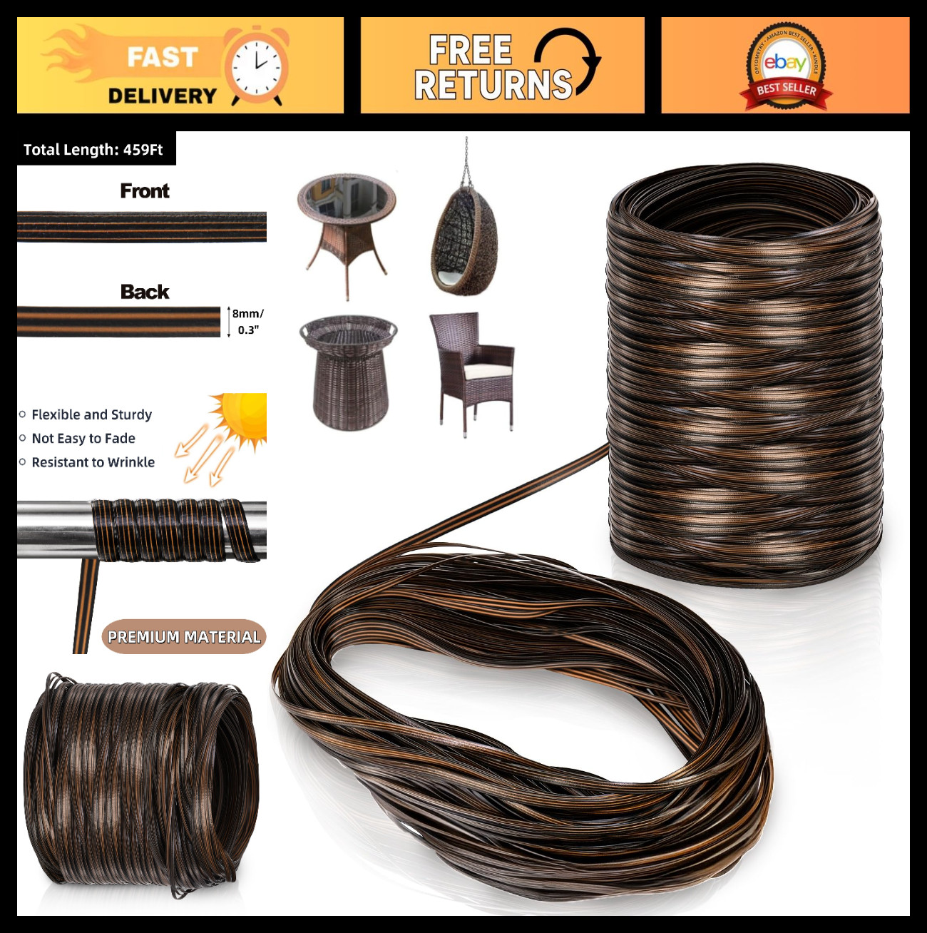 Wicker Repair Kit 459Ft – Rattan Weaving Webbing for Patio Chair & Sofa Repair