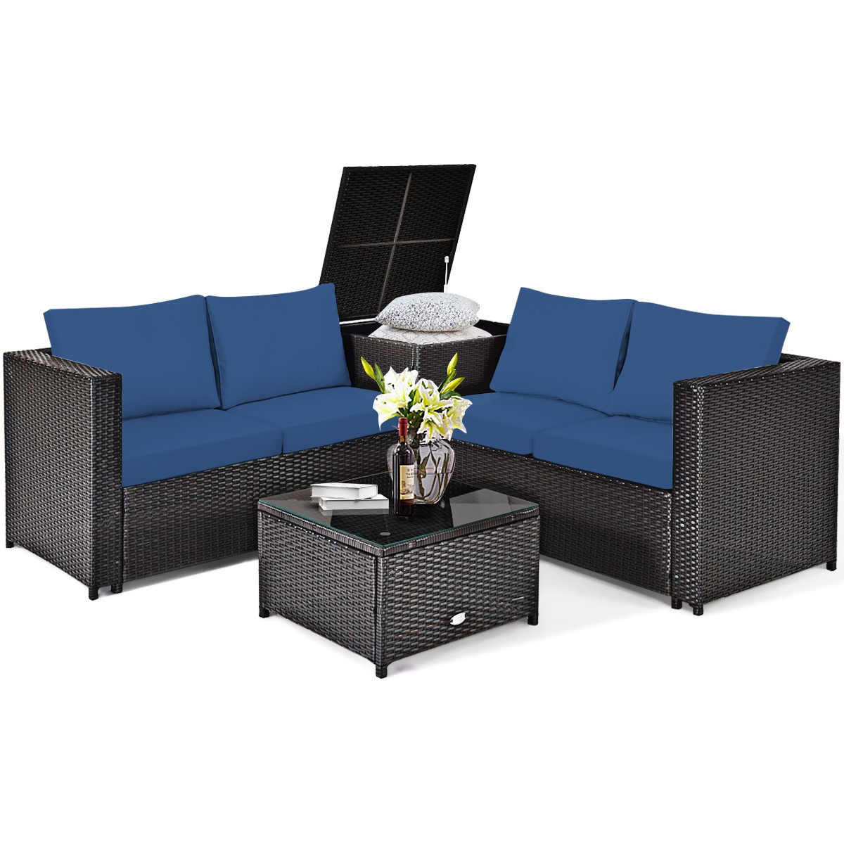 Topbuy Outdoor Rattan Sectional Loveseat Couch Sofa Set Red/Navy/Turquoise