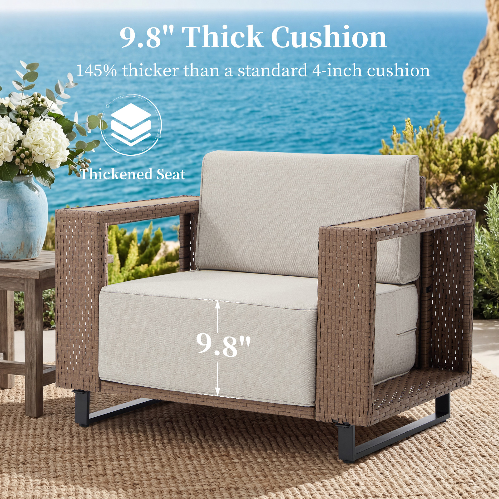 EBELLO Patio Conversation Sets – Wicker 2 Chairs, Coffee Table and 2 Ottomans