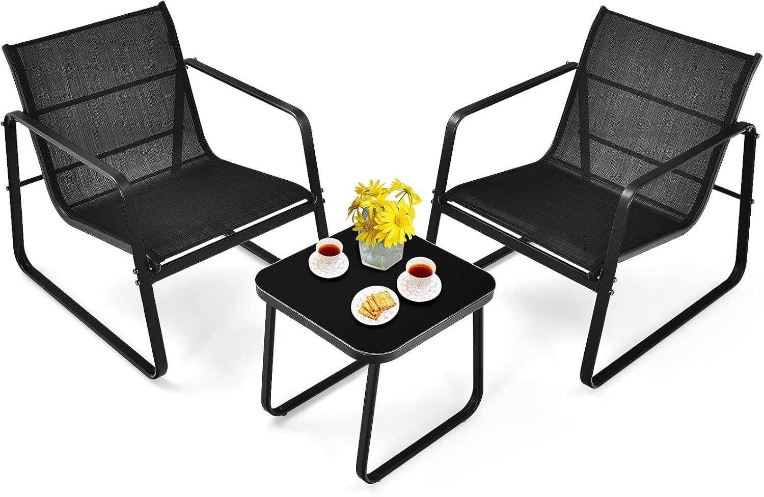 Chic 3-Piece Black Outdoor Conversation Set for Patio and Garden