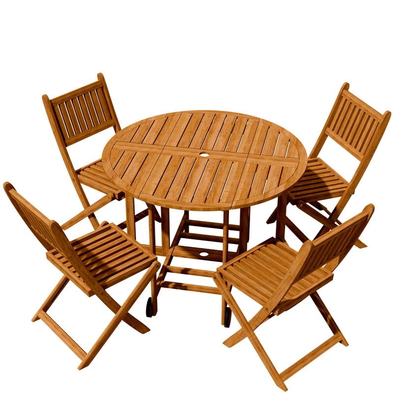 5 Piece Folding Wooden Table And 4 Chairs Outdoor Dinning Set Patio Furniture