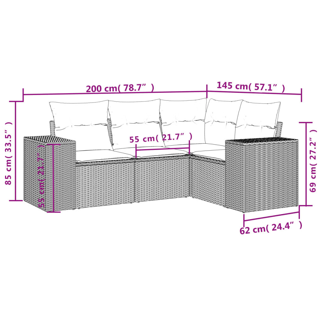 Garden Sofa Set Beige PE Rattan, powder-coated steel, 100% polyester