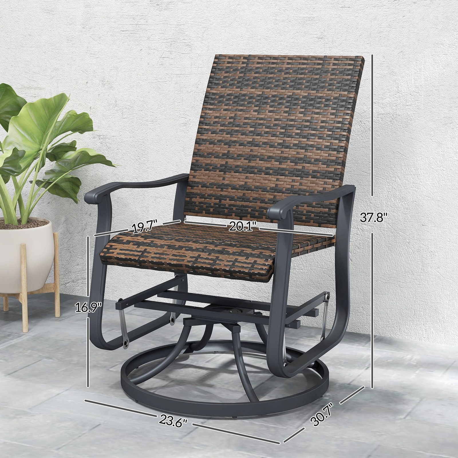 PE Wicker Glider Set of 2, Powder-Coated Steel, High Back, Brown, Outdoor