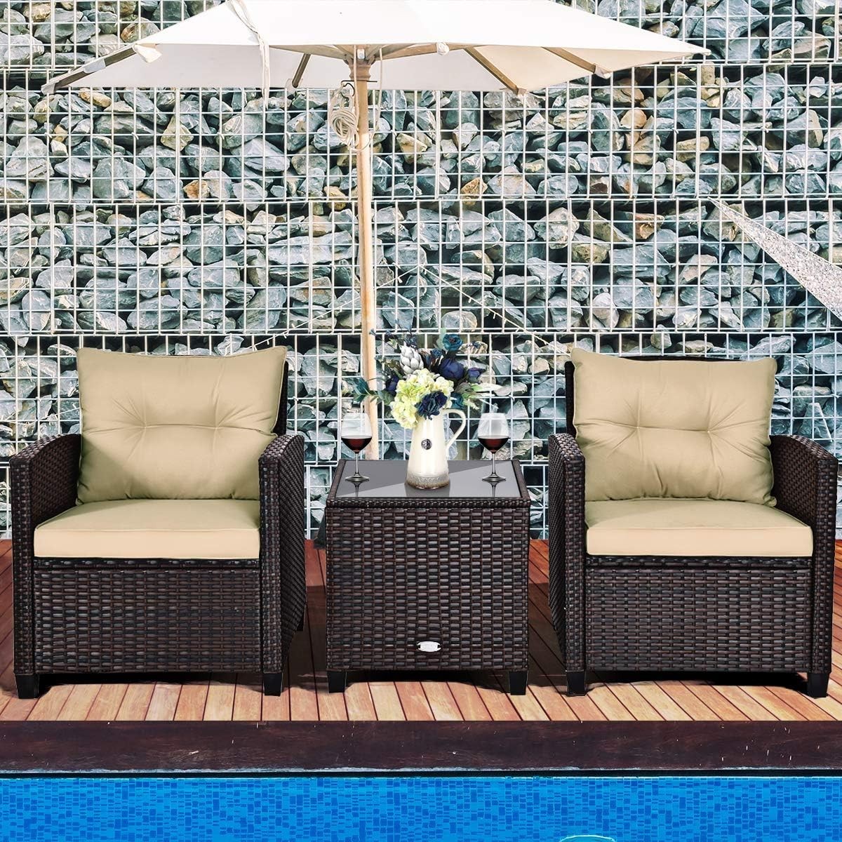 Outdoor Patio Furniture Set with Cushions, Beige