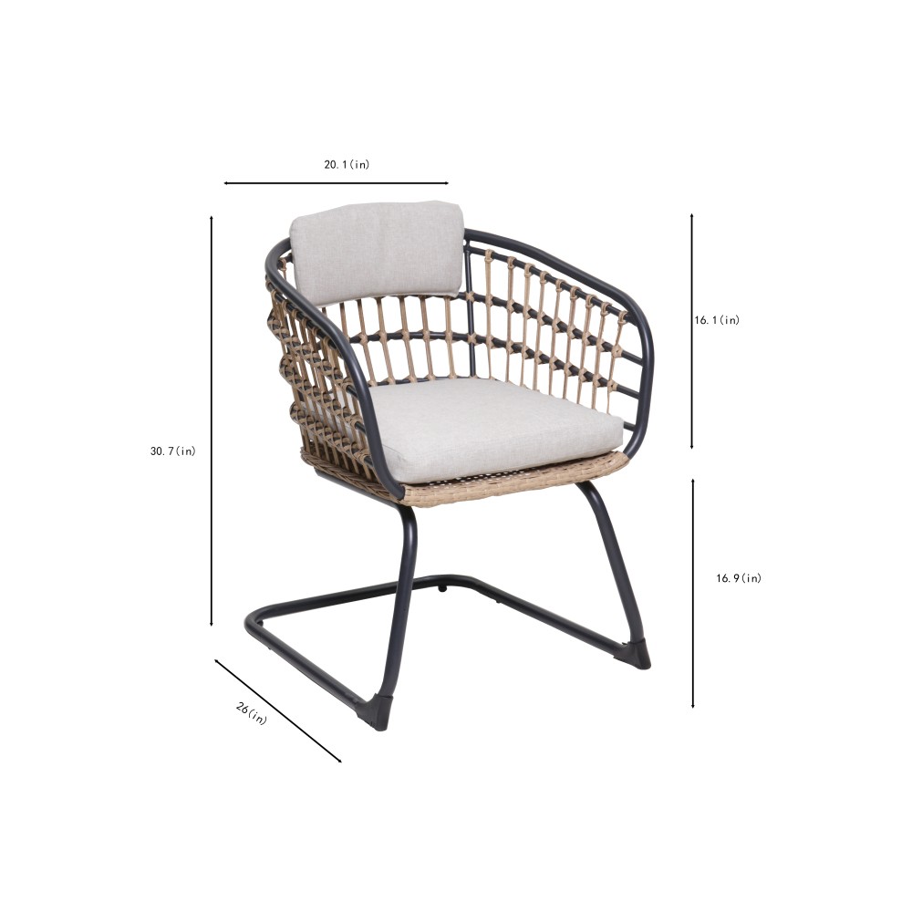 Weather Outdoor Wicker Dining Chairs Set of 2 Steel Frame Patio Furniture