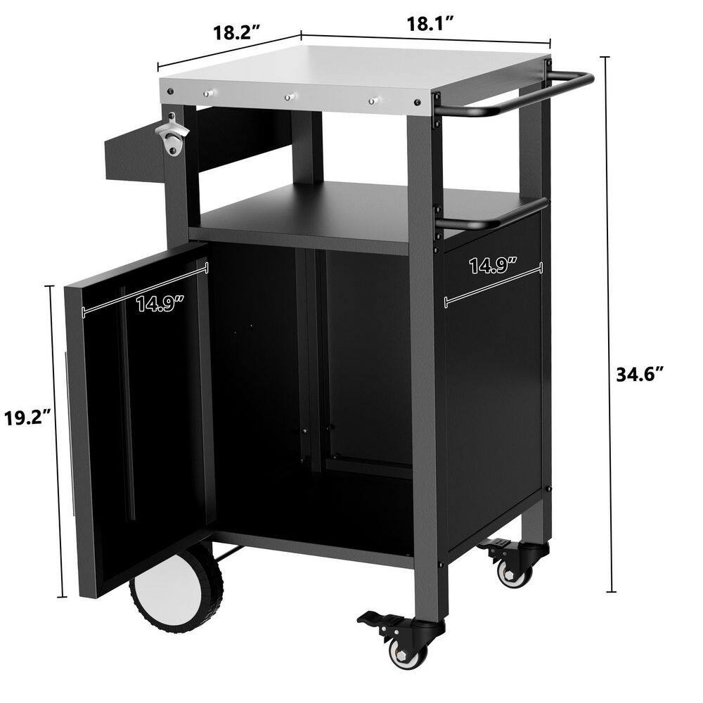 Black Outdoor Grill Patio Serving Cart with Patio Furniture Storage Hooks and Sp