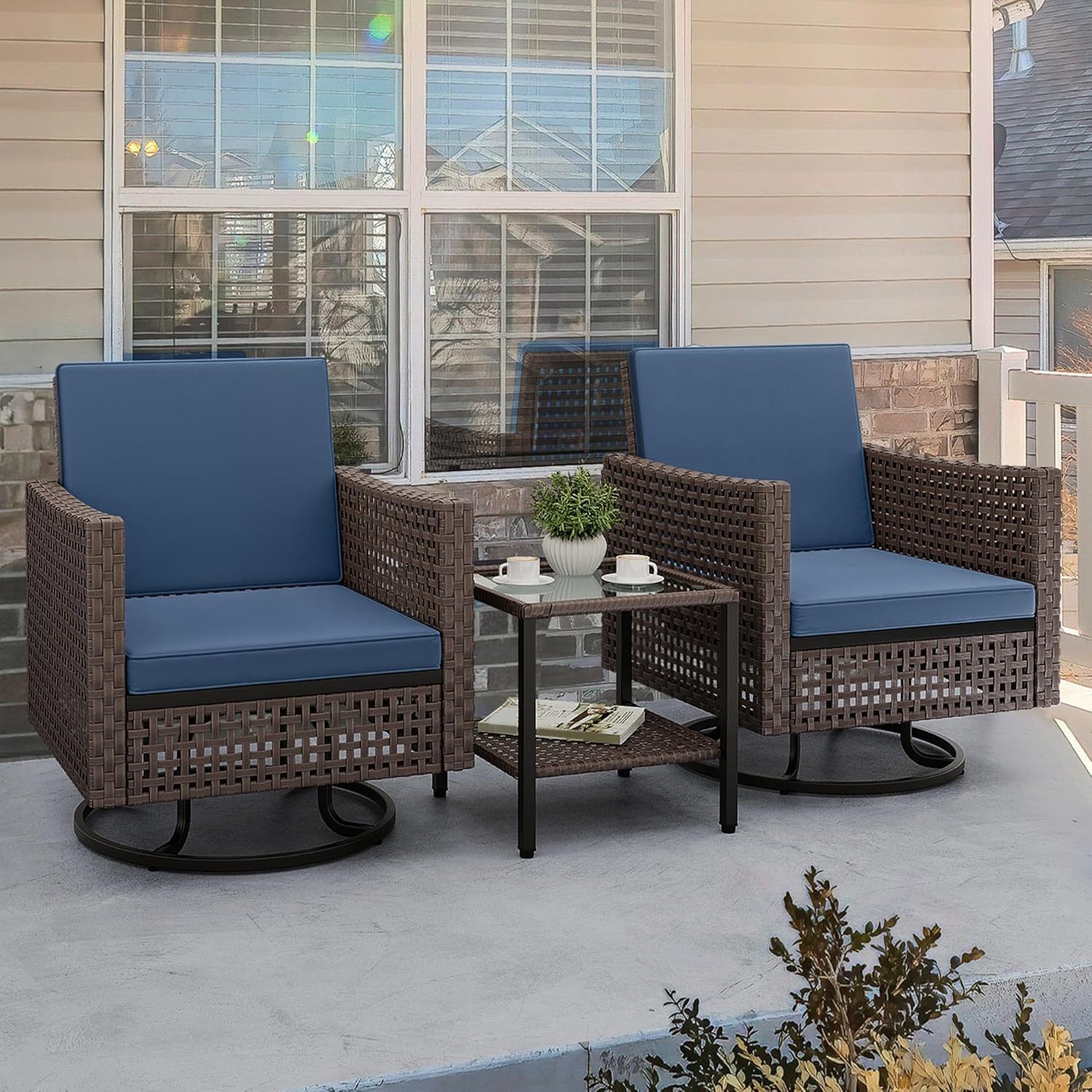 YITAHOME 3 Pieces Patio Set W/2.8″ Thick Cushions, All Weather Swivel Patio Furn
