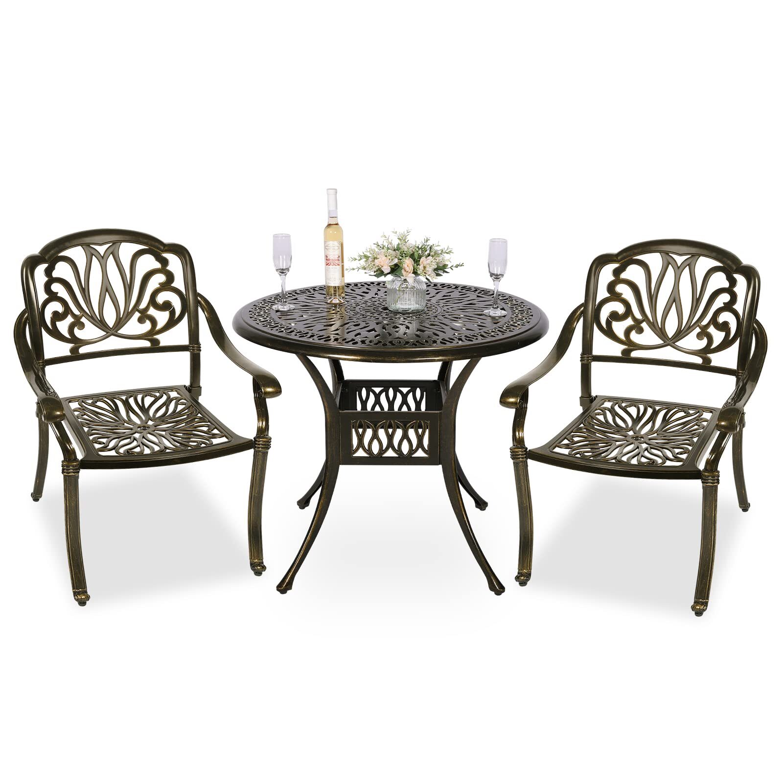 3PCS Patio Dining Set Outdoor Bistro Sets Cast Aluminum Round Table & Chairs Set
