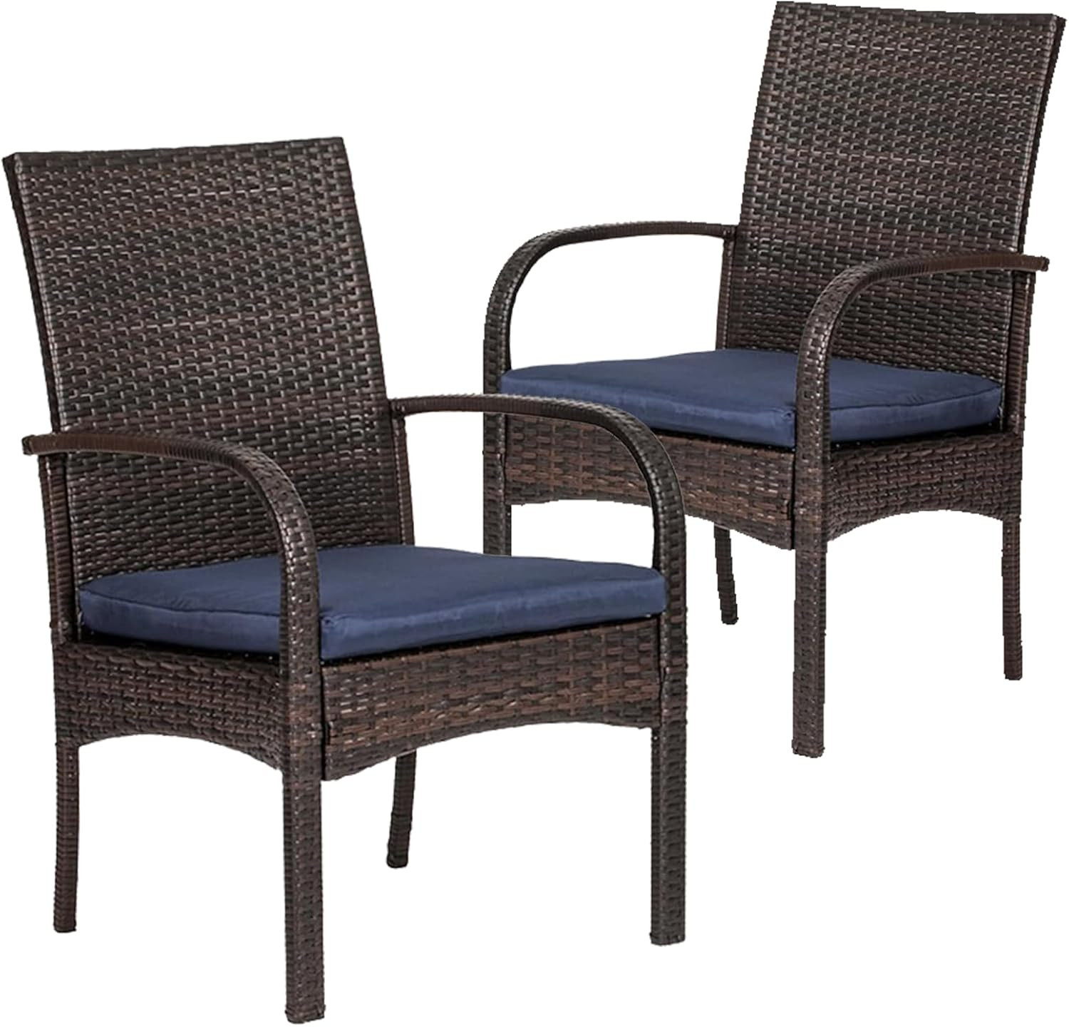 Wicker Patio Dining Chairs Set of 2, All-Weather PE Rattan Outdoor Chairs with S