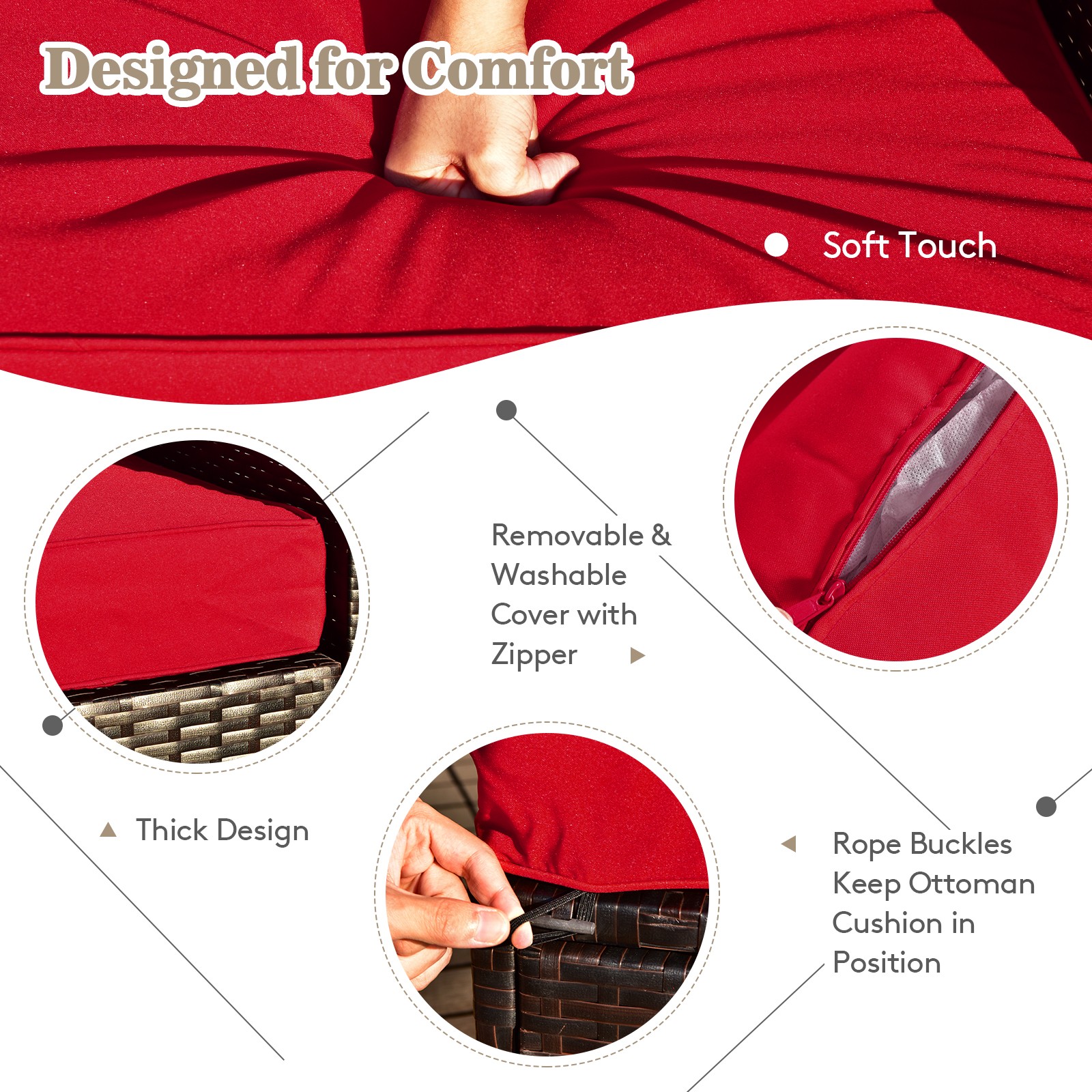 8PCS Patio Rattan Furniture Set Space-Saving Storage Cushion W/Cover Red