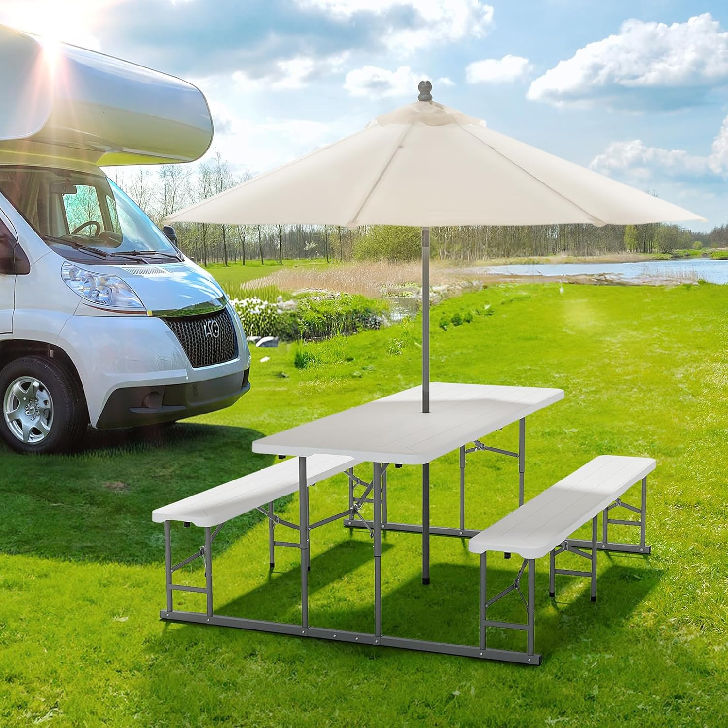 VINGLI Folding Picnic Table and Bench Set, Portable Outdoor Dining Furniture for