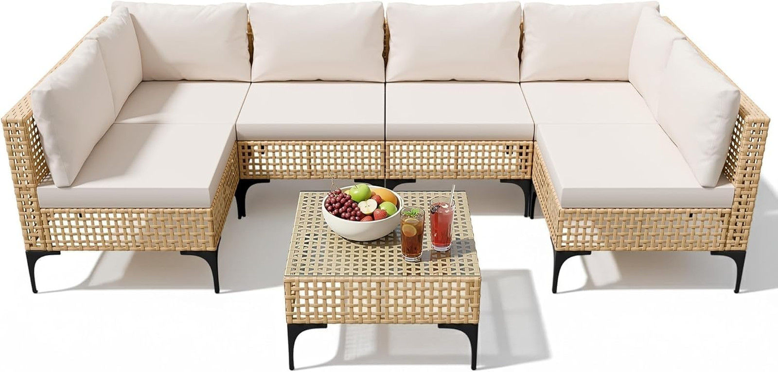 Patio Furniture Set,7 Pieces Outdoor Wicker Sectional Couch with Thick Cushions
