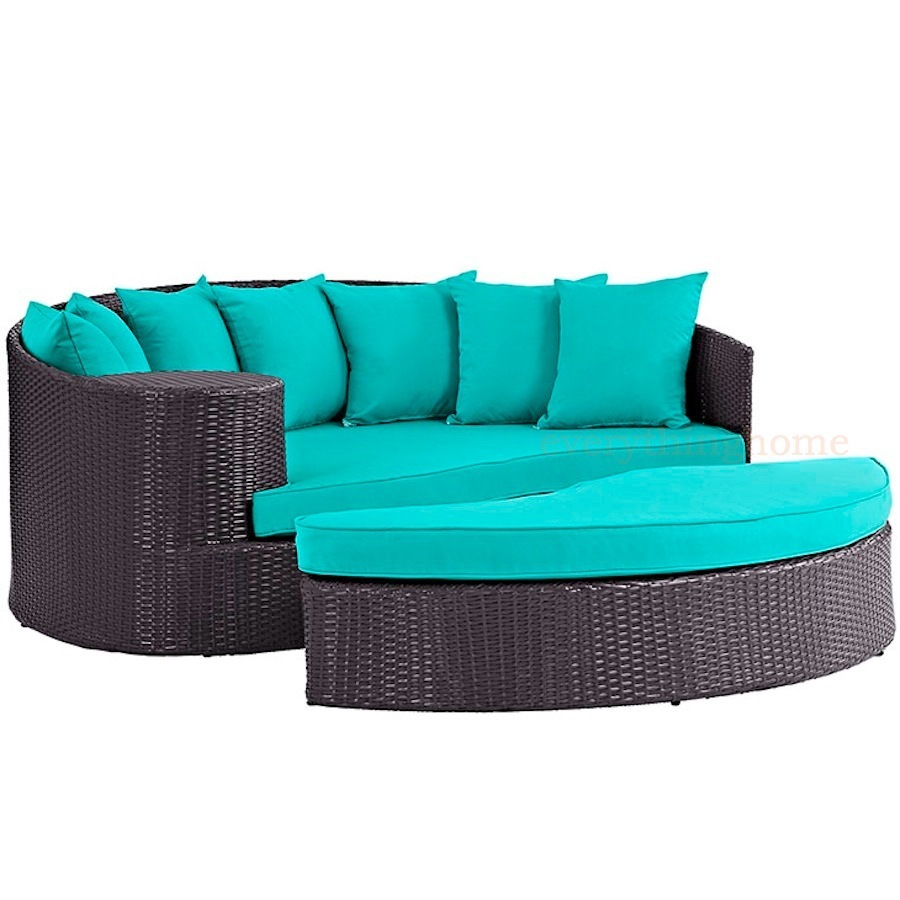 Outdoor Patio Brown Rattan Round Day Bed Lounge Sofa UV Resist. Synthetic Rattan