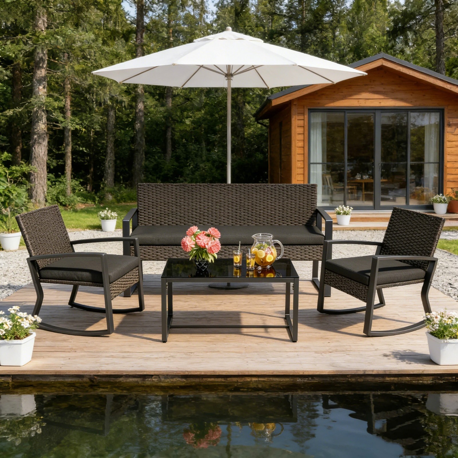Outdoor Furniture Set for 4, Patio Conversation Set with Patio Rocking Chairs