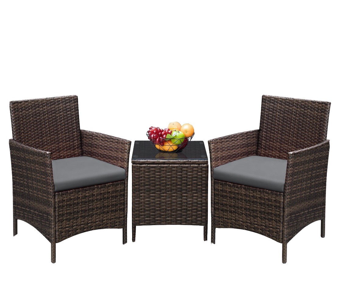 Devoko 3 Pieces Patio Conversation Set PE Rattan Wicker Chairs Outdoor Furniture