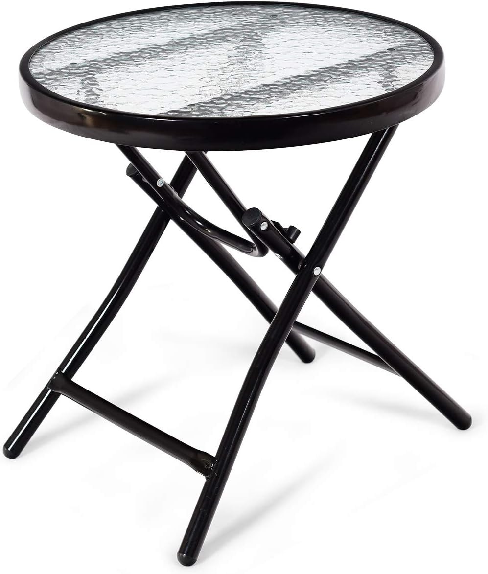 Bistro Set 3-Piece W/ 2 Foldable Rocking Chairs & 1 Glass Table Balcony Yard