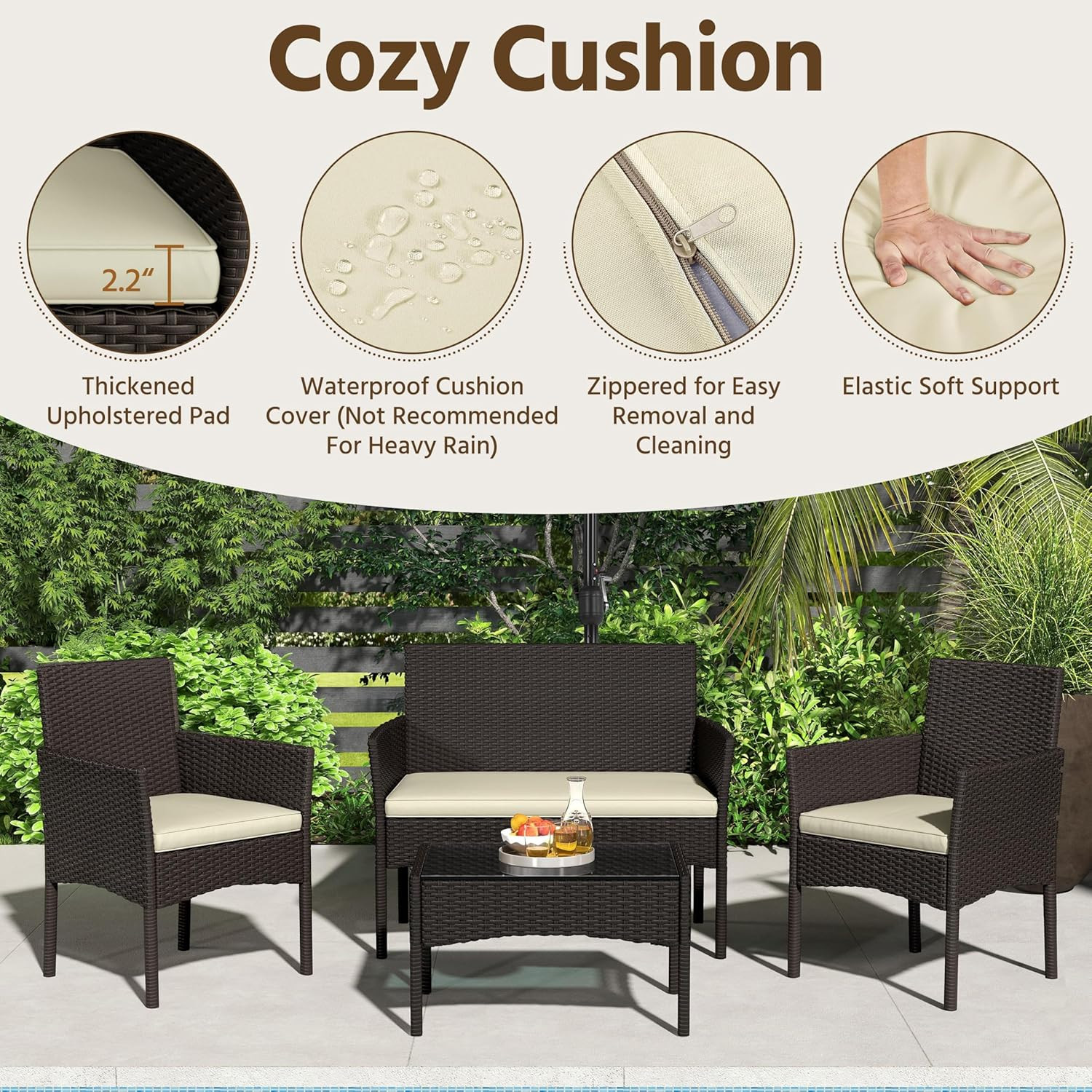 Patio Furniture Set 4 Pieces Conversation Sets, Rattan Chair Wicker Set Loveseat