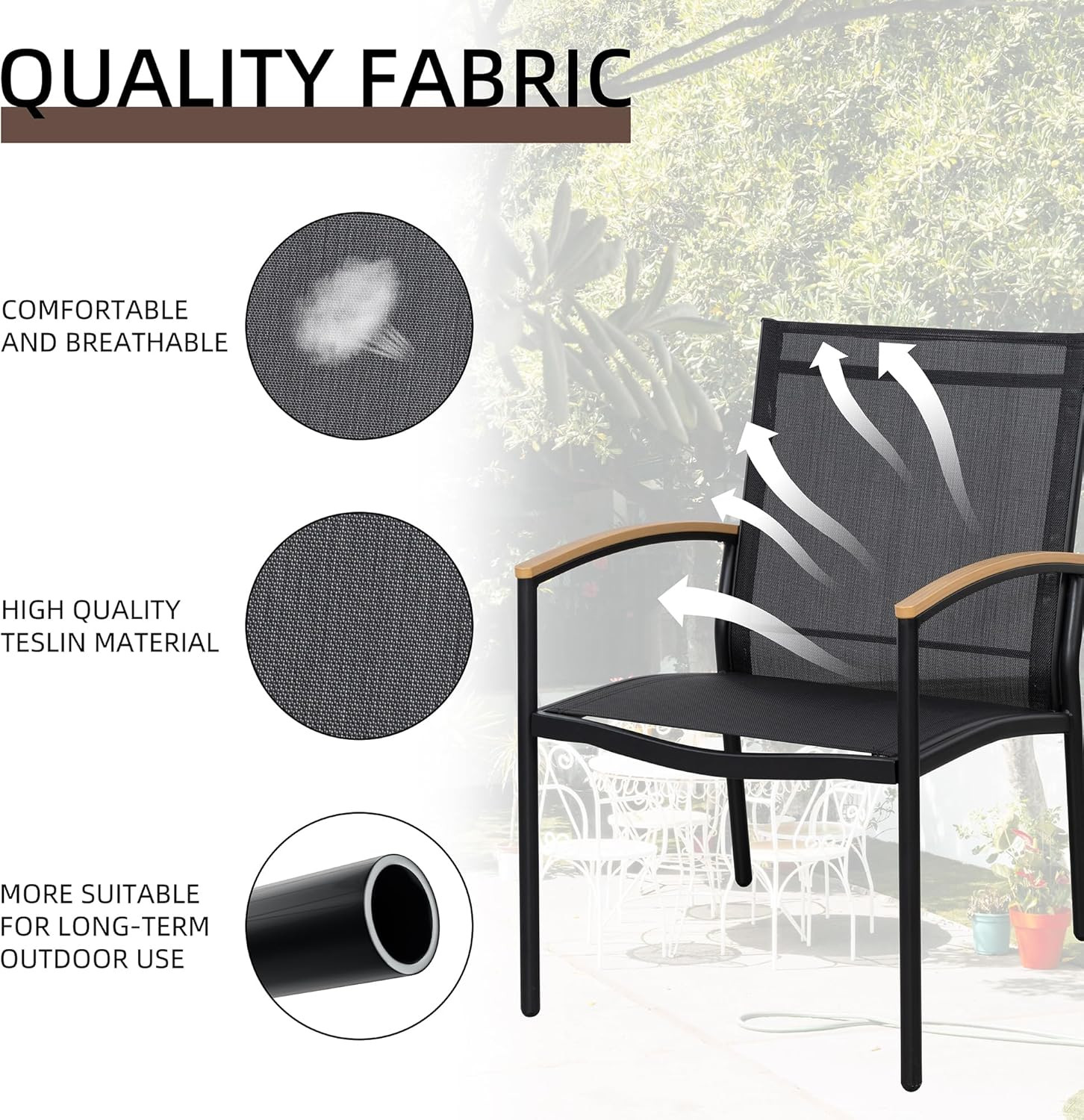 3 Pieces Patio Bistro Sets, Outdoor Textilene Fabric Conversation Bistro Set, Te