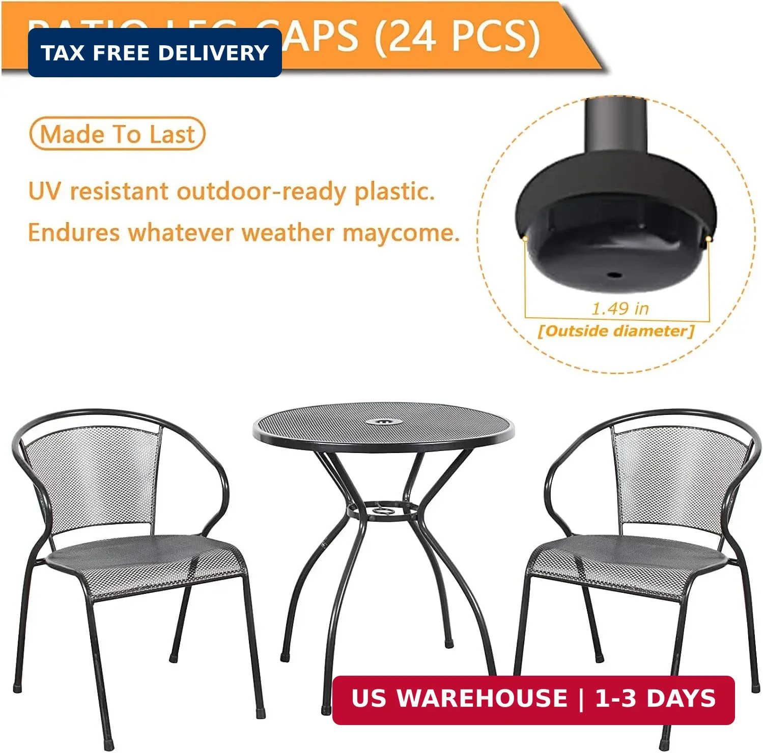 1-1/2 inch Wrought Iron Patio Furniture Feet Caps,24 Packs Round Plastic Outdoor