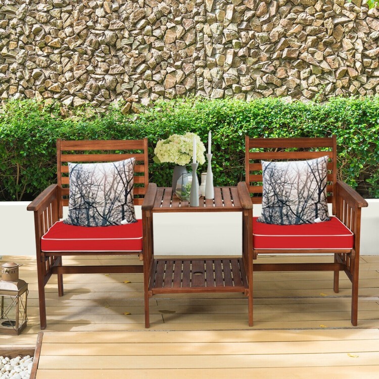 3PCS Outdoor Patio Furniture Set Garden Table Chair Set Loveseat w/Umbrella Hole