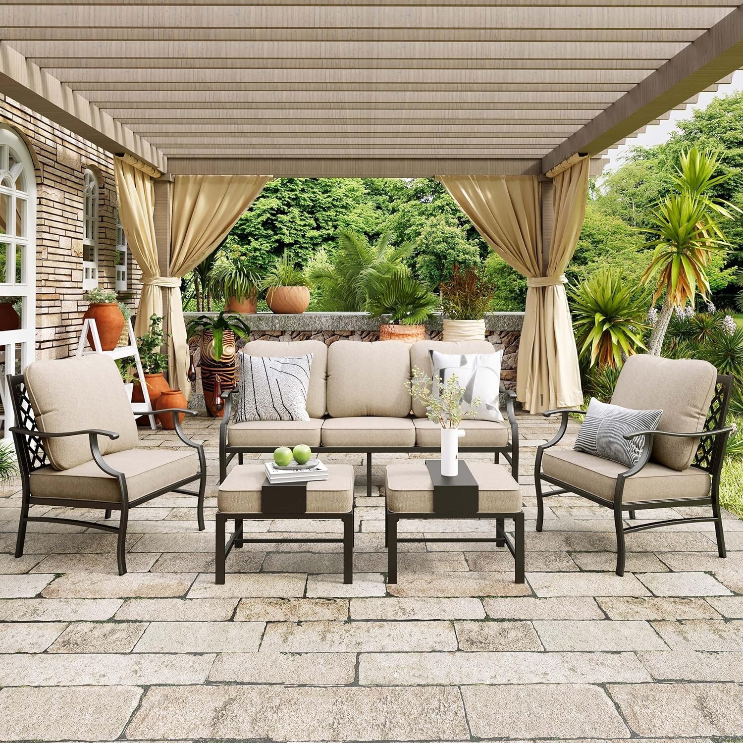 5 Piece Patio Furniture Set Outdoor Conversation Set for Lawn Garden Backyard