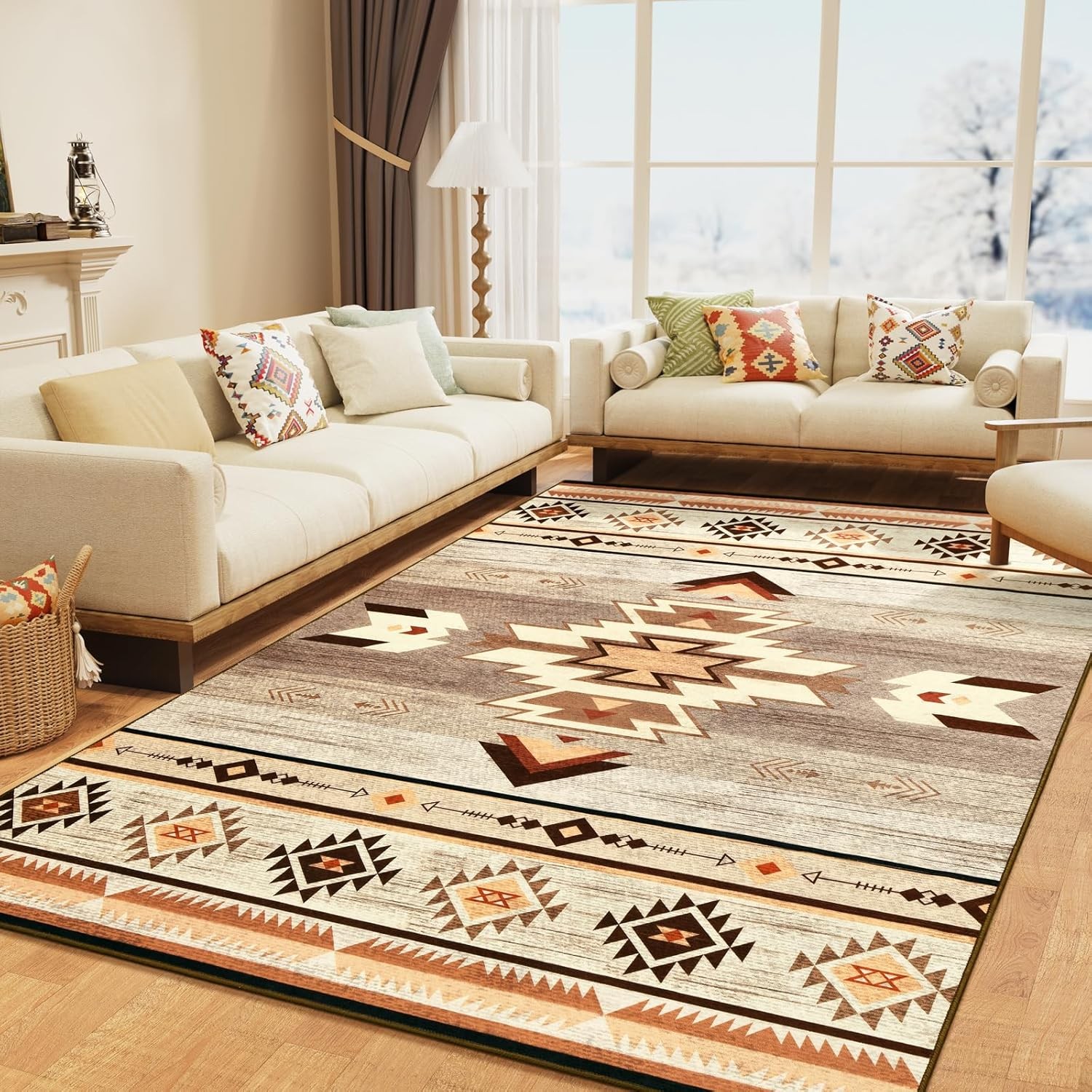 Western Rugs for Living Room, Non Slip Rustic Rug for Bedroom Dining Table