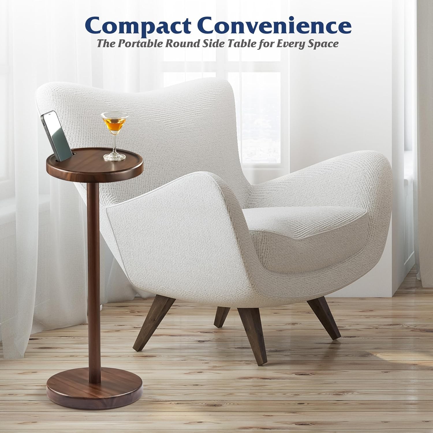 Drink Table, 22″ Tall pact Side Table with Pe Slot and