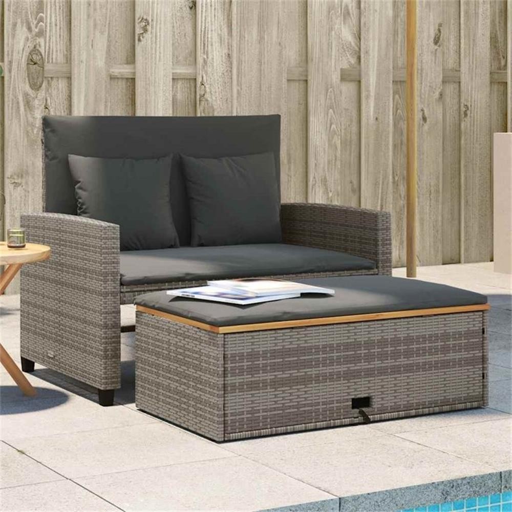 Bowery Hill Medium PE Wicker Acacia Wood & Powder-Coated Steel Garden Gray Sofa