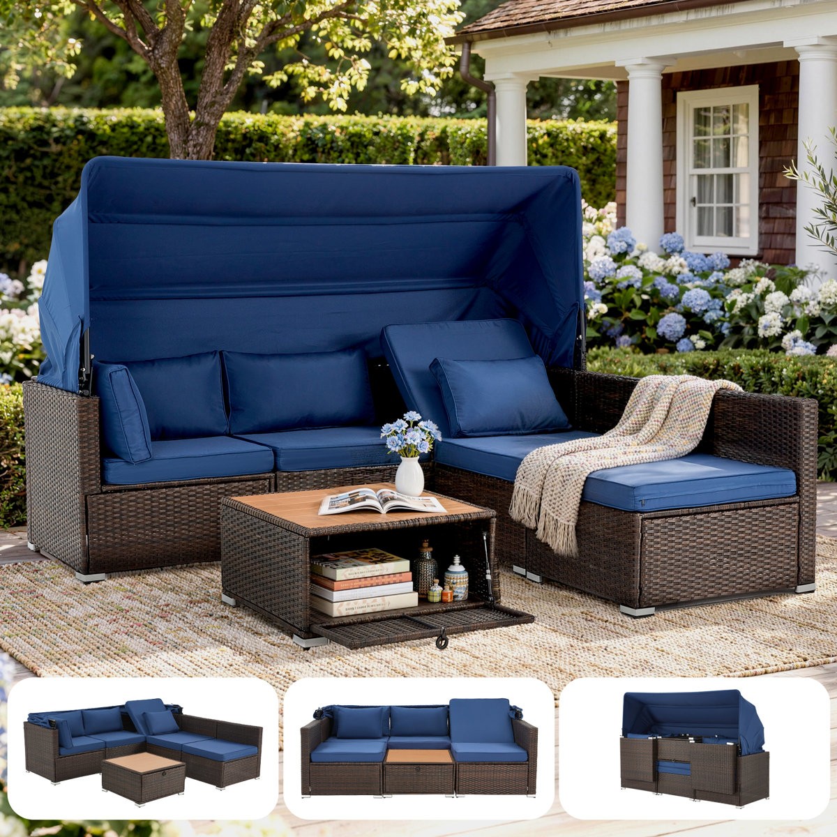 Stylish Modular 6-Piece Rattan Patio Lounge Set Outdoor Furniture