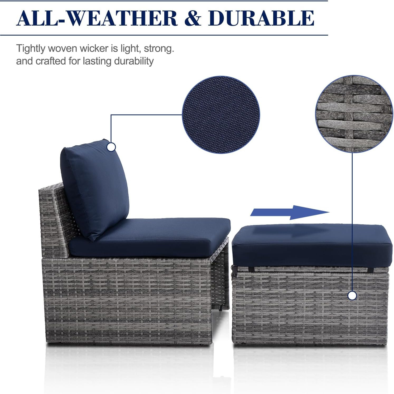 2 Pc. Outdoor Wicker Conversation Chair Set with Storage and Ottoman, 250Lb Weig