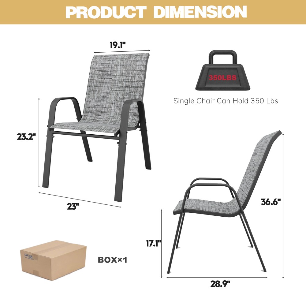5Pc Outdoor Patio Dining Set with Umbrella Hole 4 Stack Chairs 350lbs Waterproof