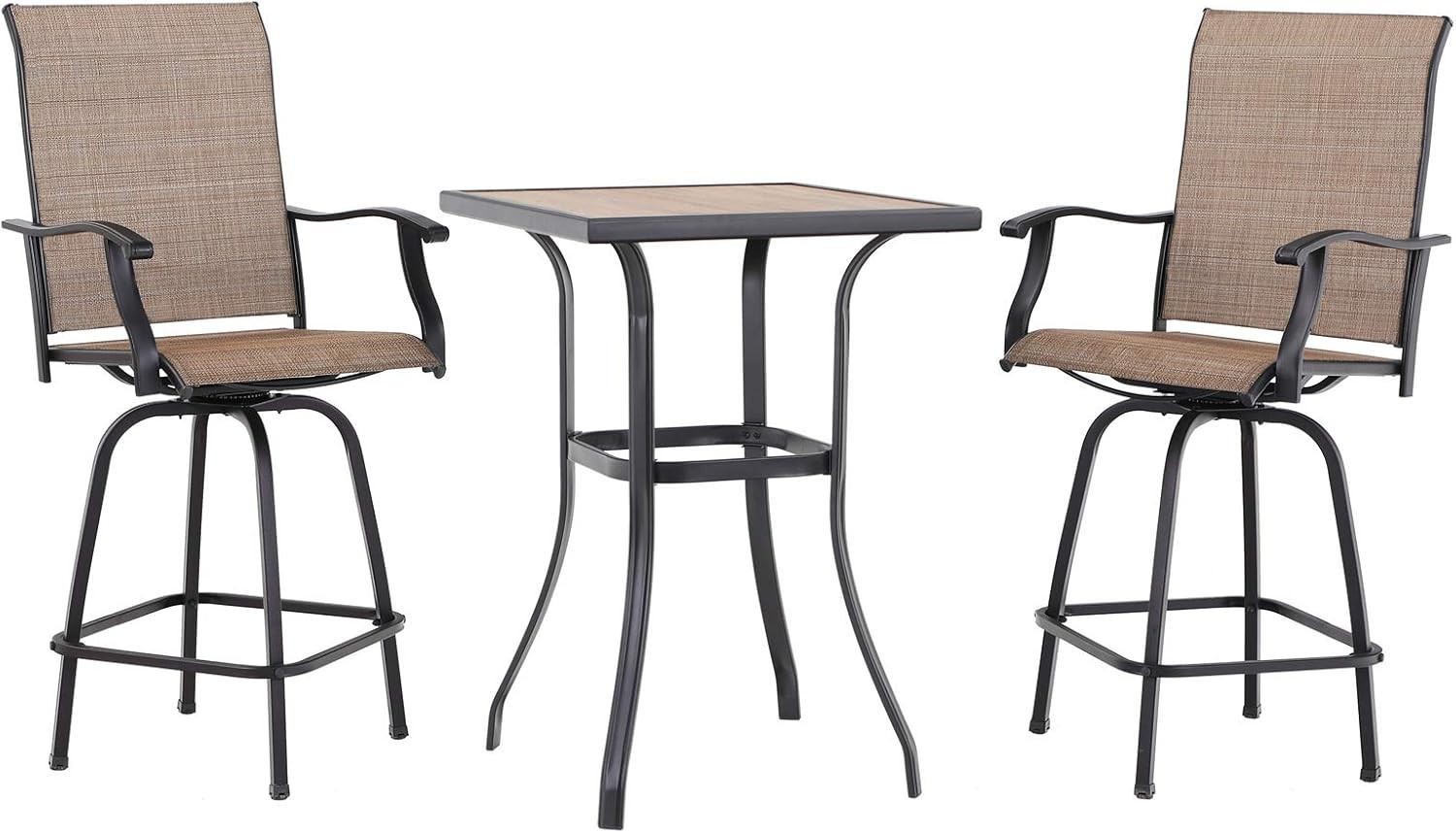 3PCS Patio Swivel Bar Set Outdoor Bar Stools Square Bar Table for Porch Yard