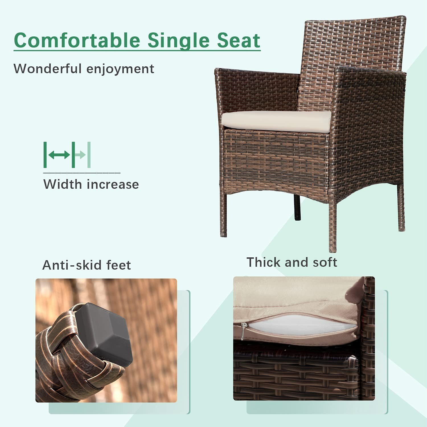 Greesum 4 Piece Patio Furniture Set Wicker Rattan Chairs with Table