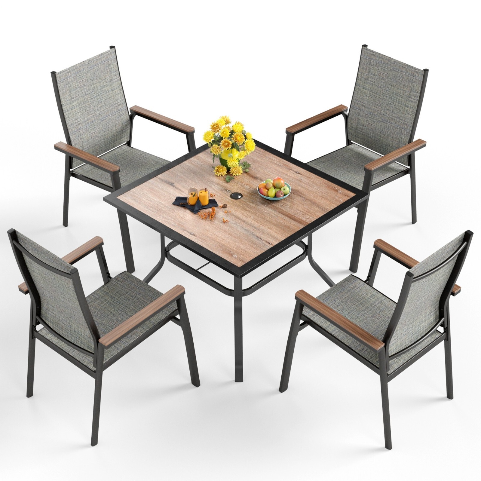 5 Piece Patio Furniture Set Outdoor Table Chairs Set Dining Chairs Stackable