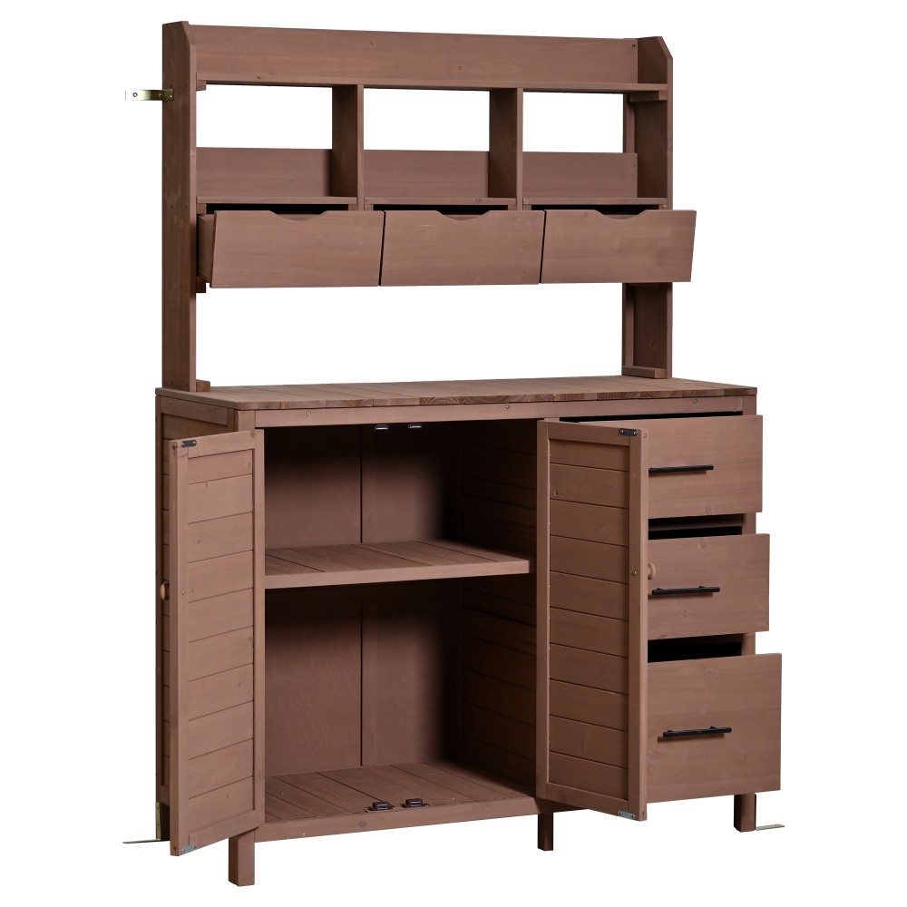 Rustic Wooden Farmhouse Potting Bench 44.6” Large Outdoor Garden Workstation
