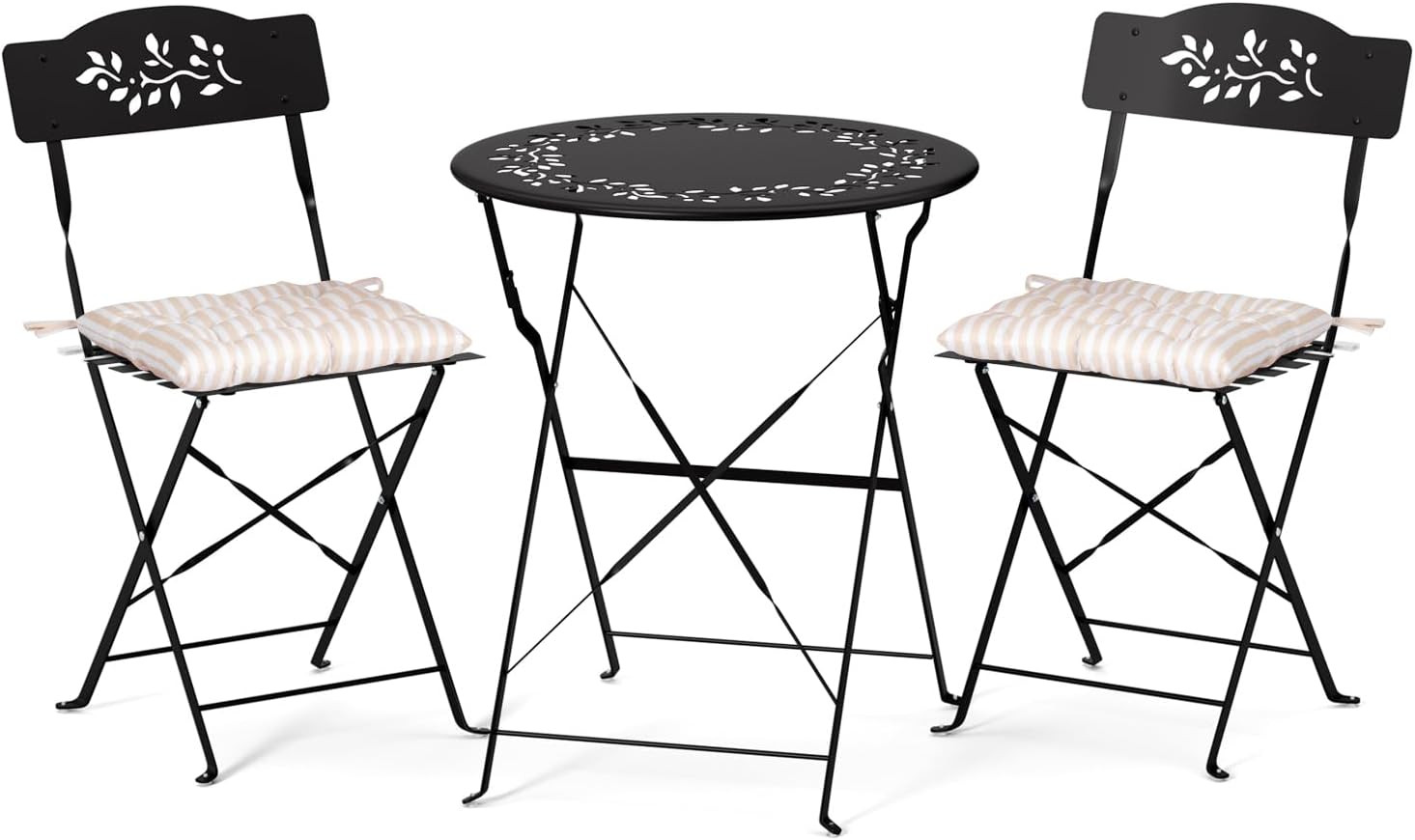 Outdoor Folding Bistro Table and Chairs Set of 2, 3-Piece Bistro Set with Olive