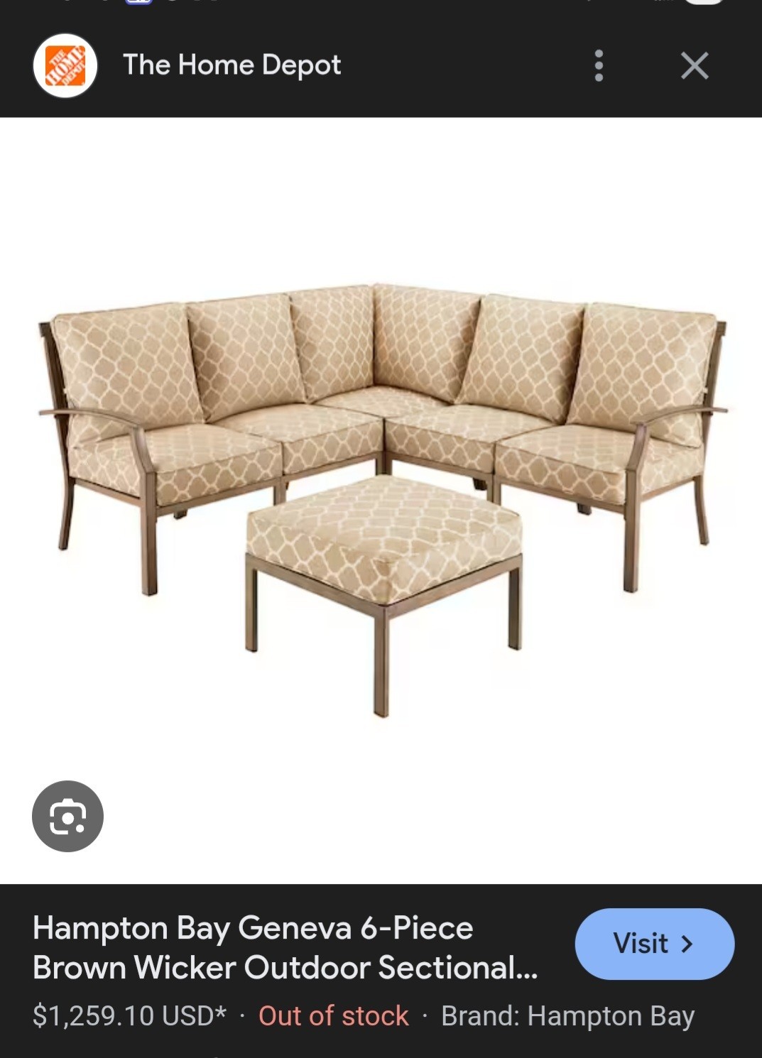 Hampton Bay Geneva 6-Piece Brown Wicker Sectional Set with Beige Cushions