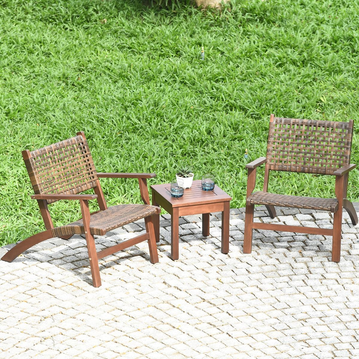 Chic 3-Piece Rattan Patio Set for Garden, Porch & Balcony Relaxation
