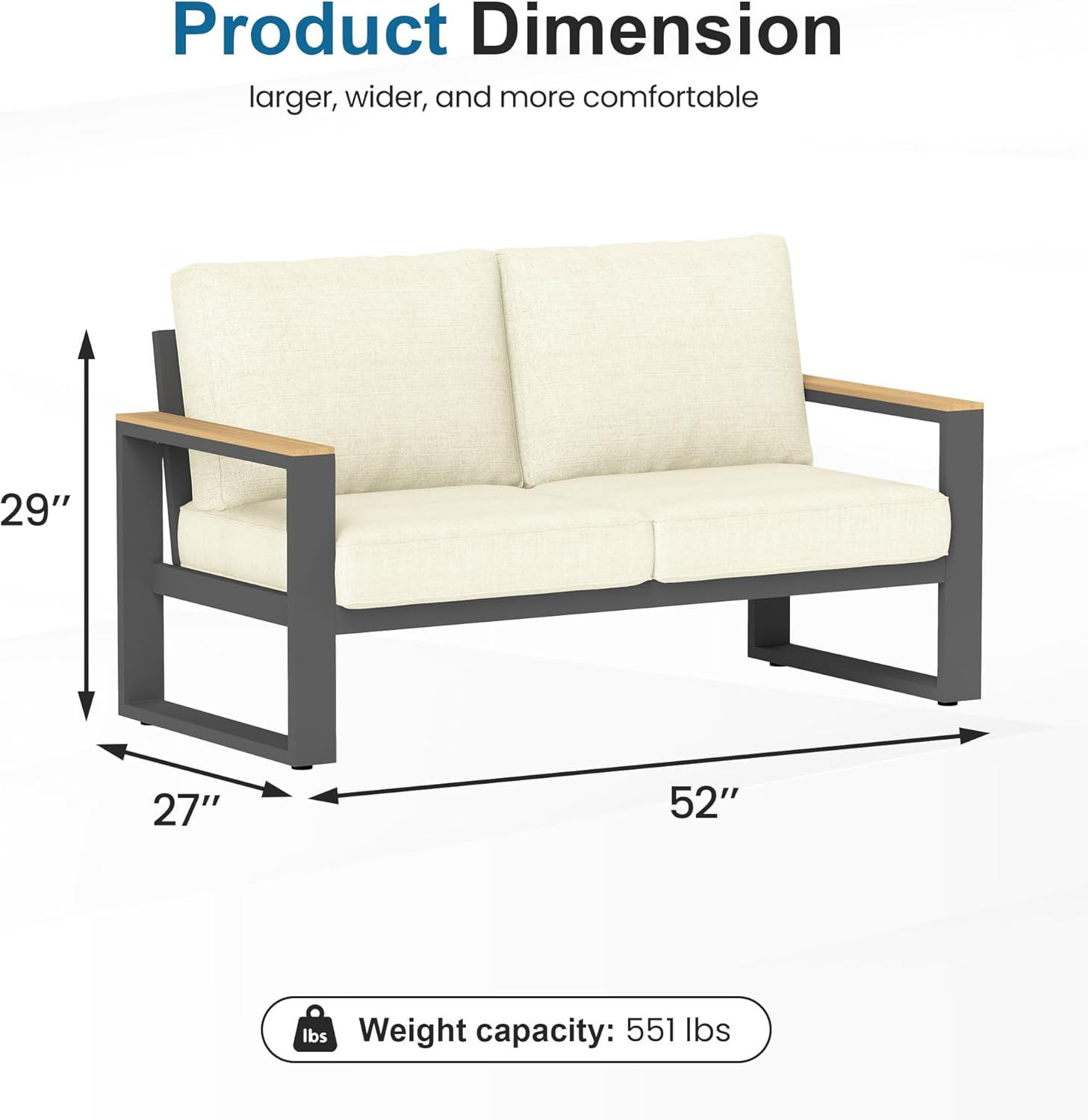 Aluminum Outdoor Loveseat, All-Weather Metal Patio Loveseat with Height-Adjustab