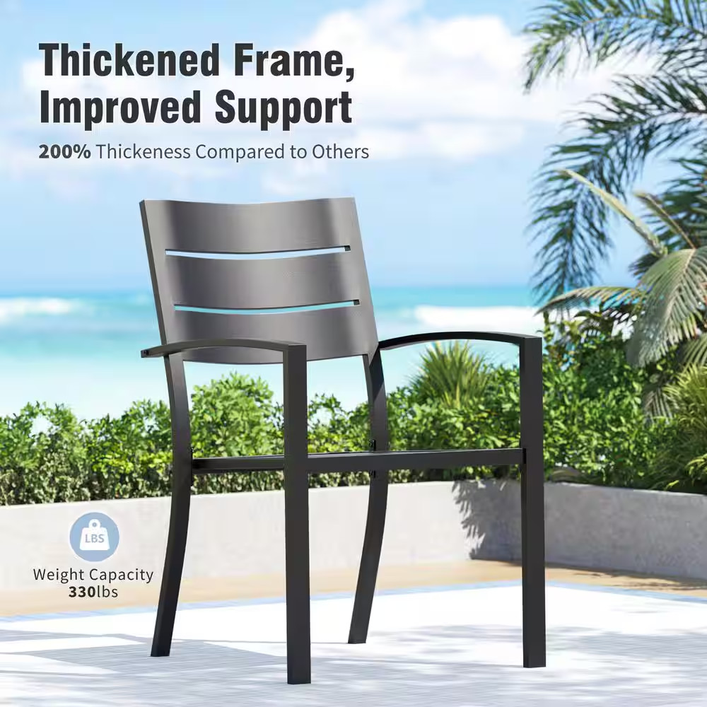 5-Piece Metal Outdoor Patio Dining Set with Stackable Chairs and round Table