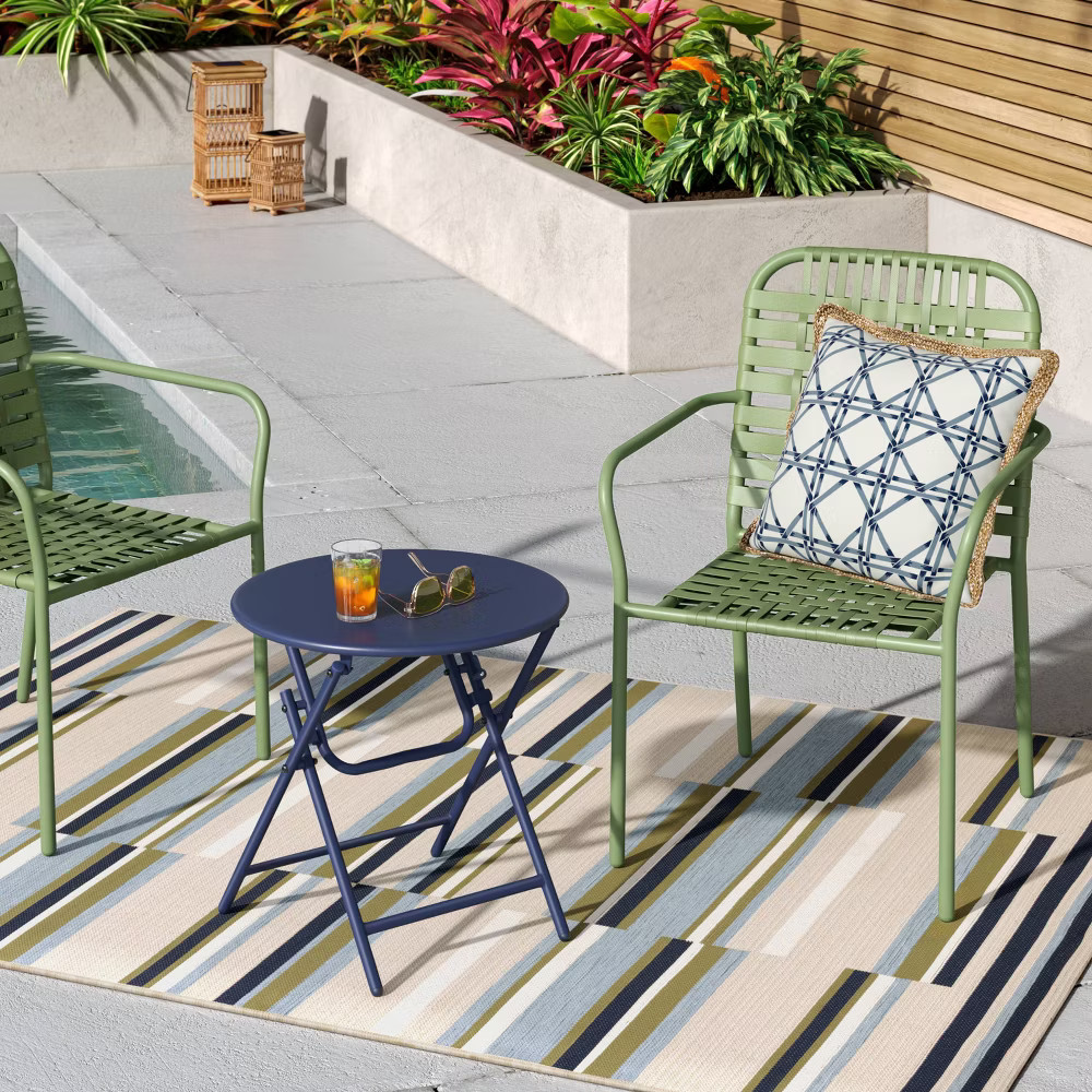 Metal Round Open Weave Accent Patio End Table Navy – Threshold