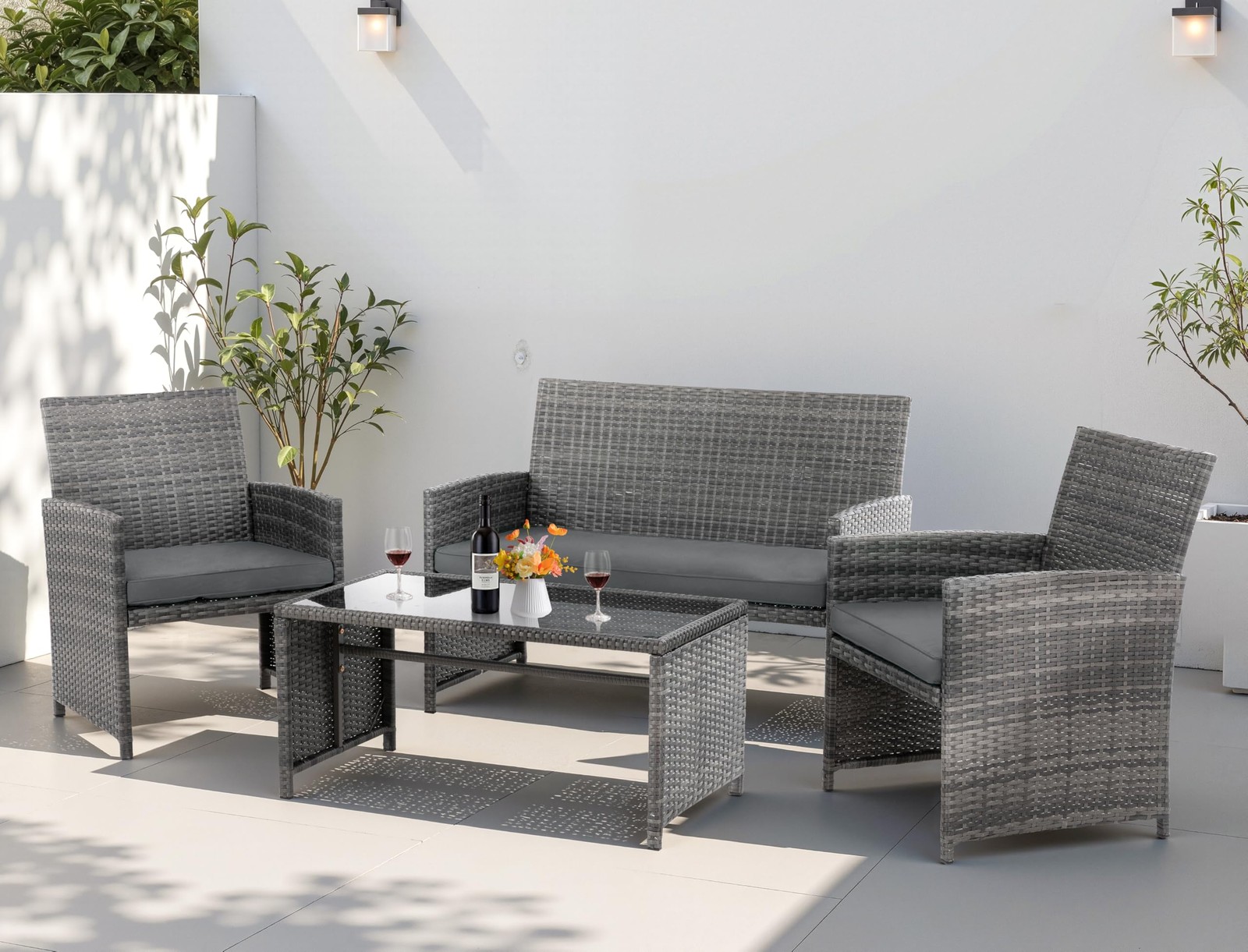 Shintenchi 4 Piece Patio Ratten Set Grey