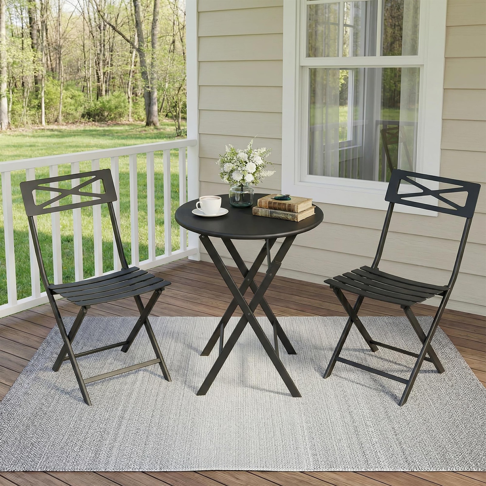 3-Piece Folding Bistro Set Outdoor Patio Table and Chairs Set All-Weather Garden