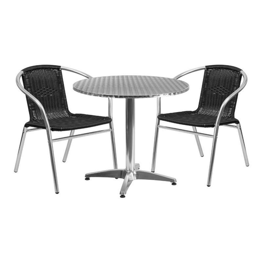 Bowery Hill Contemporary 31.5″W Aluminum Table Set-2 Chairs In Black
