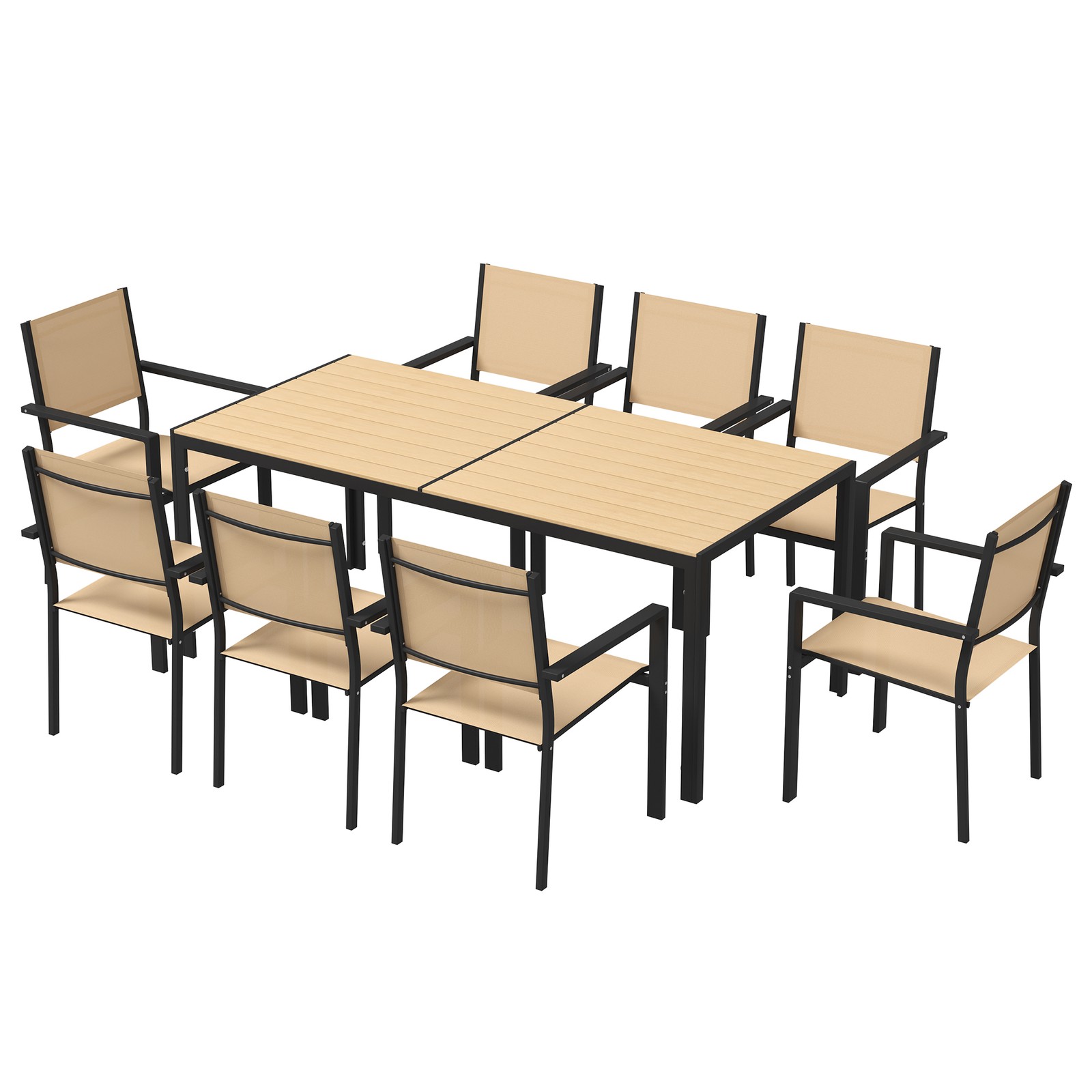9 Piece Patio Dining Set for 8 Rectangular Table Stackable Chairs All Weather