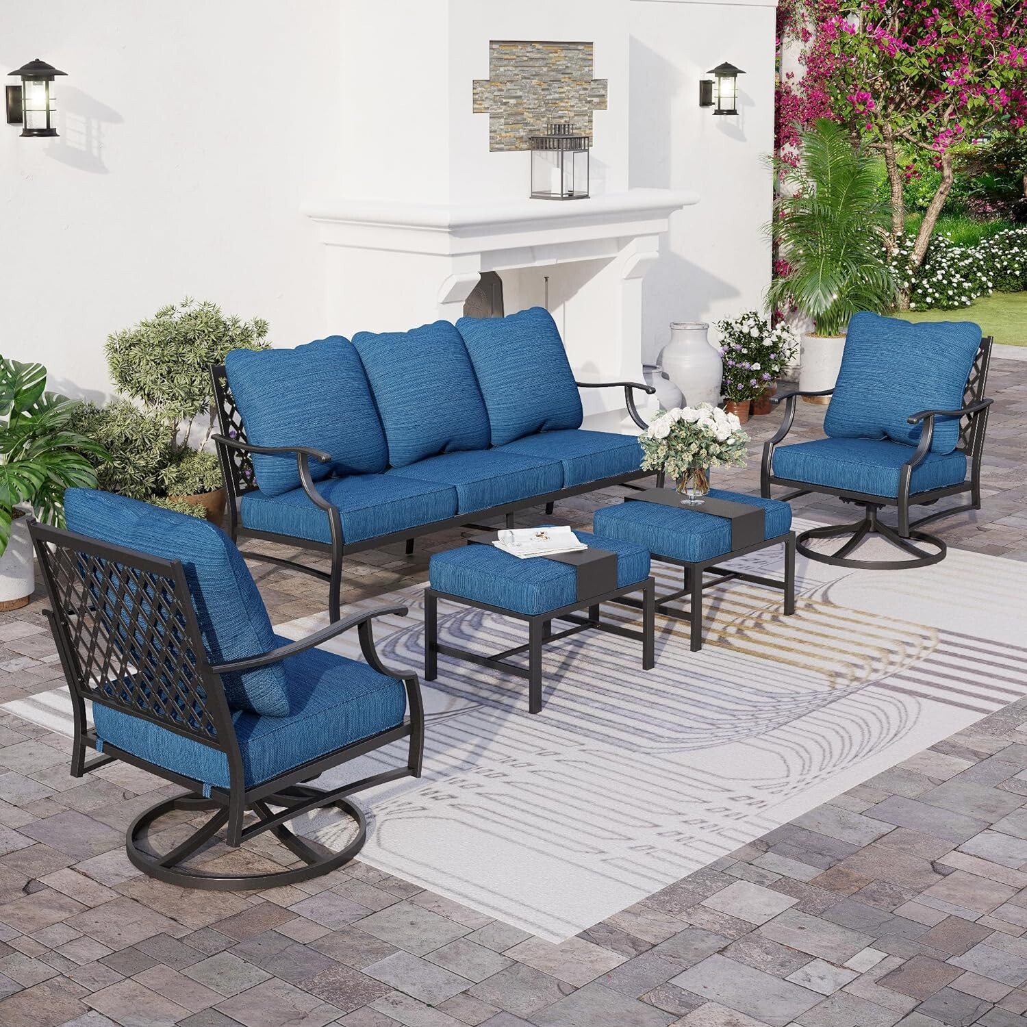5 Pcs Patio Furniture Set Outdoor Conversation Set w/2 Swivel Chair for Backyard