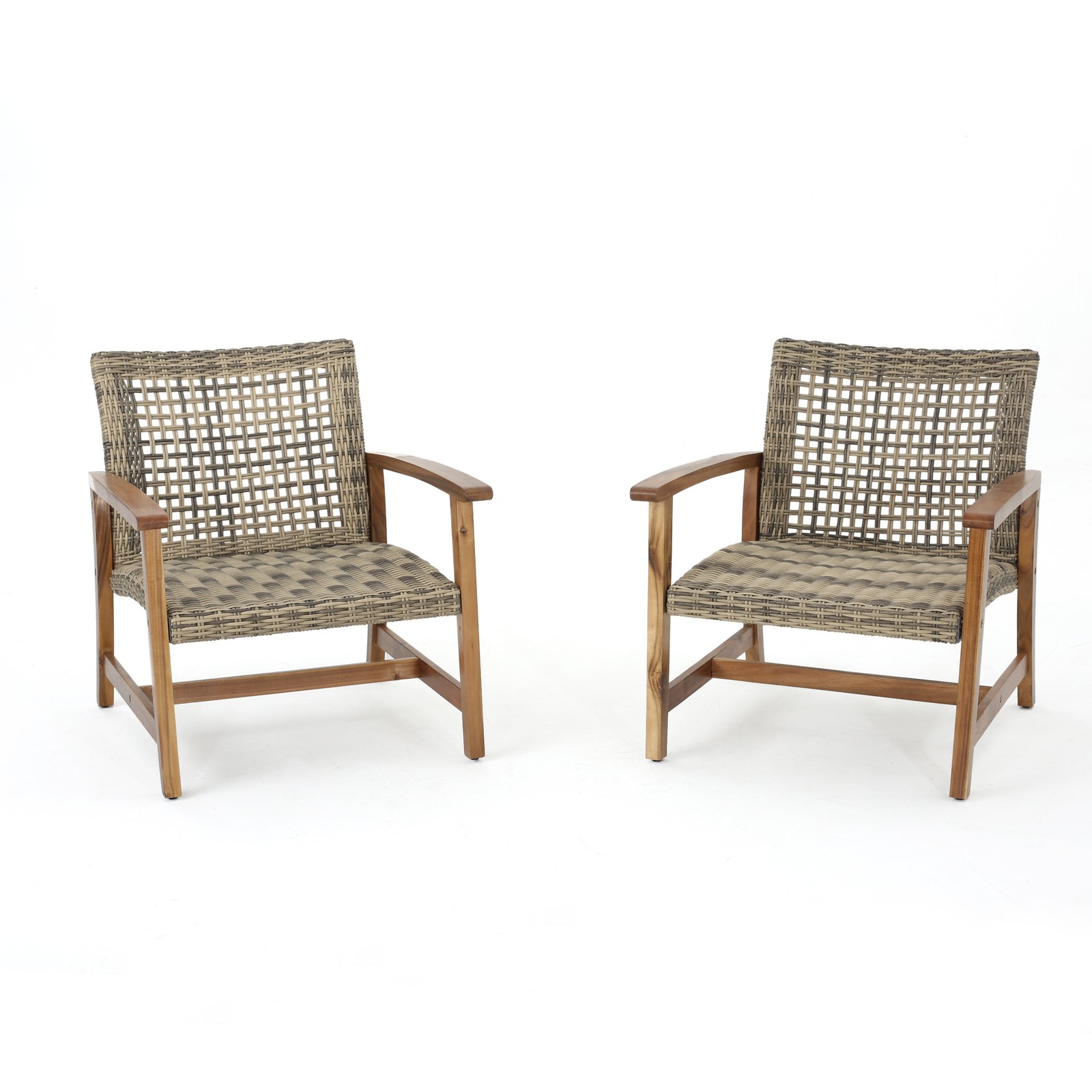 Acacia Wood Wicker Club Chairs, 2-Piece Set, Natural Grey