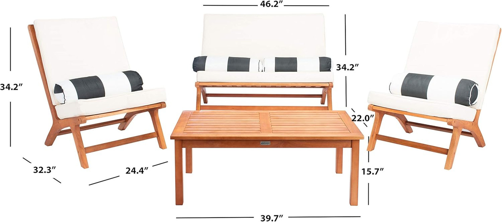 Chaston 4-Piece Outdoor Set in Natural & Beige with Black & White Pillows