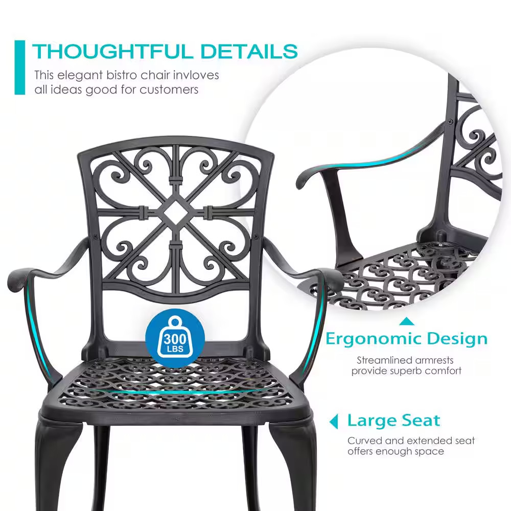 Antique Bronze 3-Pieces Cast Aluminum Patio Outdoor Bistro Set Rust-Proof Furnit